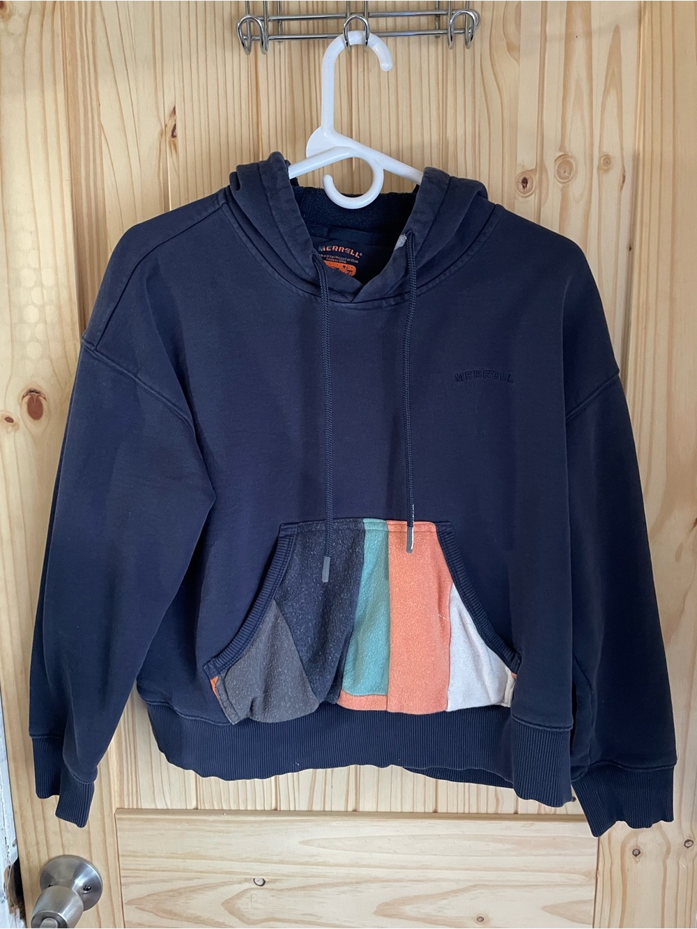 Merrell Black Crewneck Hoodie with Multicolor Pocket Panel